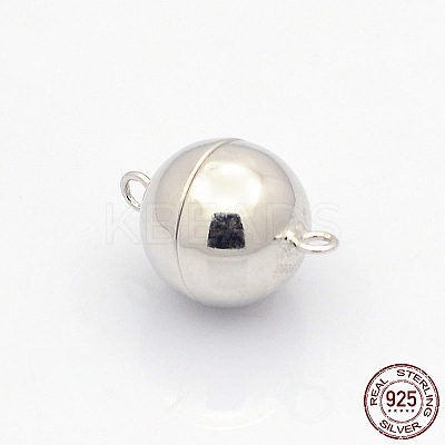 Anti-Tarnish Rhodium Plated 925 Sterling Silver Round Magnetic Clasps STER-L018-04-1