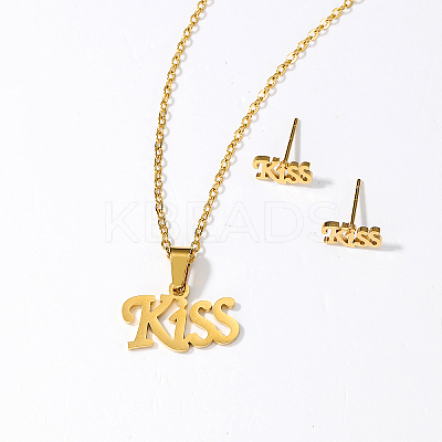 Elegant Vintage 201 Stainless Steel Word Kiss Jewelry Set NI3963-1
