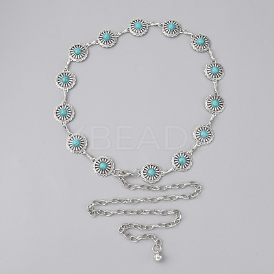 Synthetic Turquoise Flower Link Chains Belt AJEW-WH0258-427-1