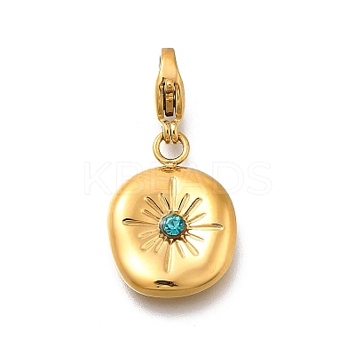 Flat Round 304 Stainless Steel Rhinestone Pendants Decoration STAS-R159-53G-01-1