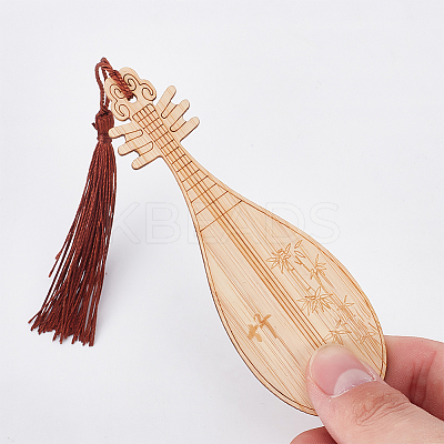 8Pcs 8 Style Ancient Musical Instrument Pipa Chinese Style Bookmark with Tassels for Book Lover AJEW-GO0001-13-1
