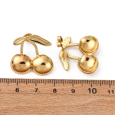 304 Stainless Steel Cherry Stud Earrings EJEW-L304-02G-1
