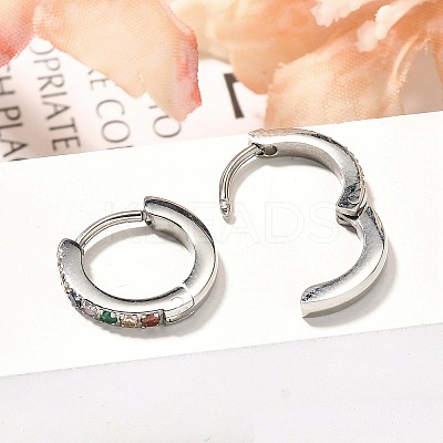 304 Stainless Steel Micro Pave Cubic Zirconia Huggie Hoop Earrings EJEW-C096-01I-P-1