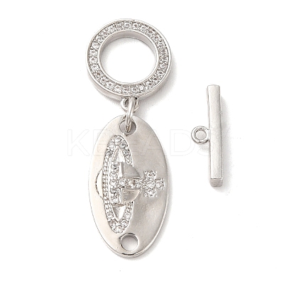 Brass Micro Pave Clear Cubic Zirconia Toggle Clasps KK-M243-11P-1