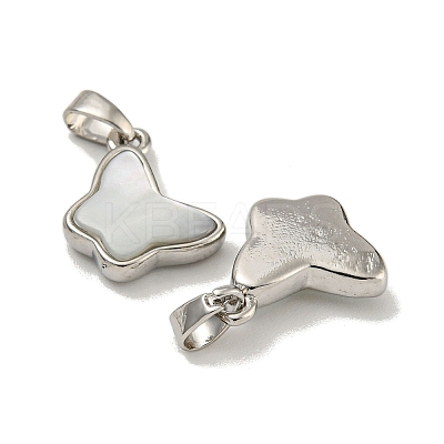 Rack Plating Brass Pave Natural White Shell Butterfly Charms KK-U025-01P-01-1