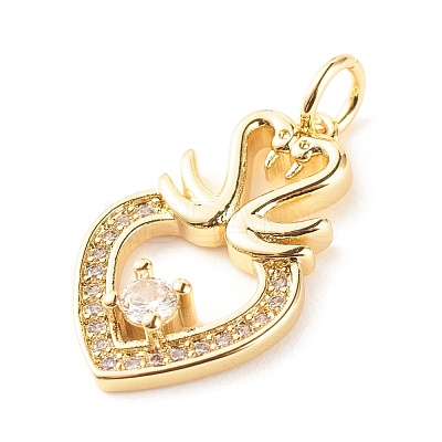 Brass Micro Pave Clear Cubic Zirconia Pendants ZIRC-P094-07G-RS-1