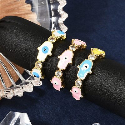 Brass Micro Pave Clear Cubic Zirconia Enamel Cuff Rings for Women RJEW-L113-038G-1