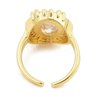 Oval Rack Plating Brass Micro Pave Cubic Zirconia Open Cuff Rings for Women RJEW-S392-01G-B-1