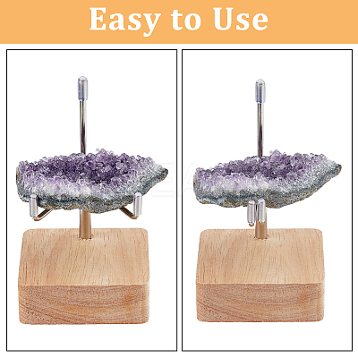 Square Wooden Crystal Rock Display Easels with Iron Holder ODIS-WH0038-28B-P-1