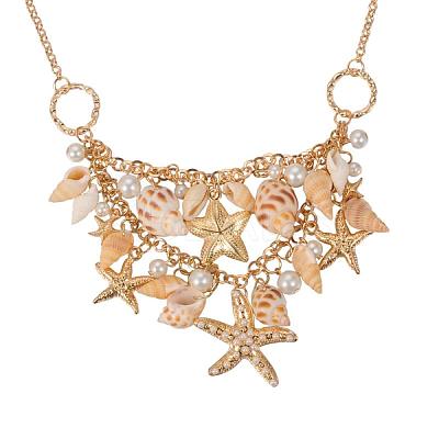 Trendy Shell Bib Beach Necklaces NJEW-PH0001-01-1