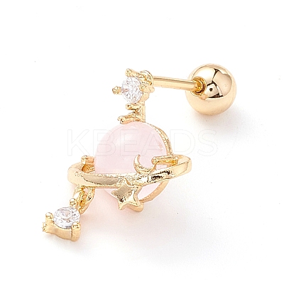 Planet with Star Cubic Zirconia Dangle Stud Earrings LS-EJEW-A065-14G-1