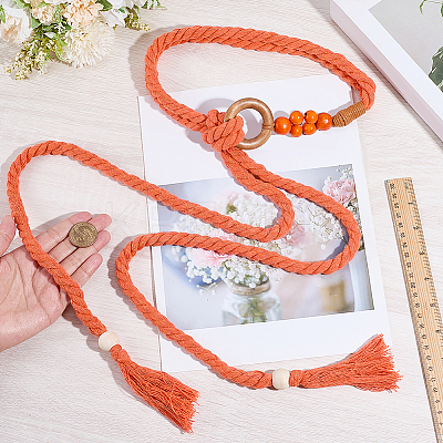1Pc Handmade Weaving Cotton Tassel Waist Belts for Women Ladies Dress AJEW-CP0010-51B-1
