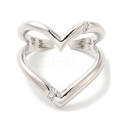 Heart Brass Micro Pave Cubic Zirconia Open Cuff Rings RJEW-P098-12P-1