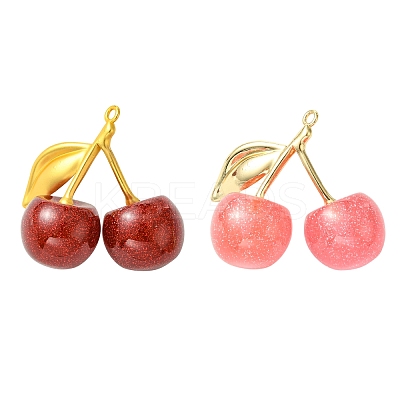2Pcs 2 Colors Cherry Transparent Resin Pendnats RESI-CJ0004-59-1
