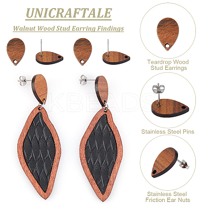 15 Pair Walnut Wood Stud Earring Findings STAS-UN0055-14A-1