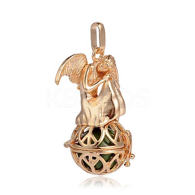Golden Plated Brass Hollow Round Cage Pendants KK-J249-01G-1