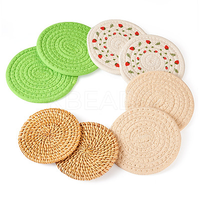 8Pcs 4 Styles Rattan & Cotton Mat AJEW-MB0001-02-1