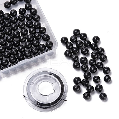 100Pcs 8mm Natural Black Stone(Natural Black Glass) Round Beads DIY-LS0002-15-1