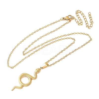 304 Stainless Steel Snake Pendant Necklaces for Women Men NJEW-Z063-03G-03-1