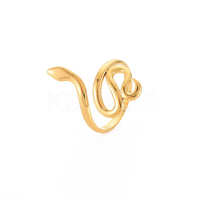 Ion Plating(IP) 304 Stainless Steel Snake Wide Open Cuff Ring for Women RJEW-S405-226G-1