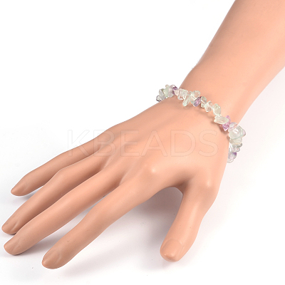 Chips Natural Fluorite Beaded Stretch Bracelets X-BJEW-JB01826-01-1