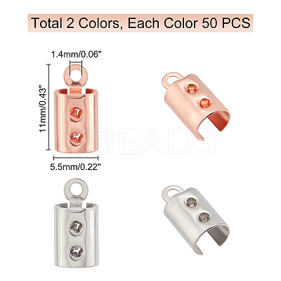 100Pcs 2 Color 304 Stainless Steel Folding Crimp Ends STAS-DC0005-41-1