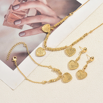Sweet Brass Heart Pendant Necklace & Earrings & Bracelet Sets for Women CR5368-1