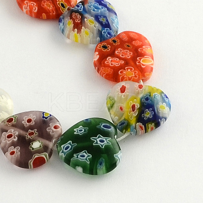 Heart Handmade Millefiori Glass Beads Strands X-LK-R004-28-1