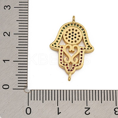 Rack Plating Brass Micro Pave Cubic Zirconia Religion Hamsa Hand Connector Charms KK-C074-55G-01-1