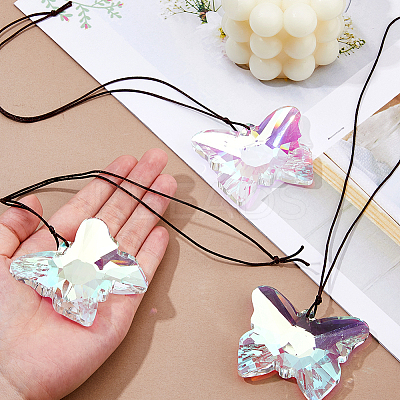3Pcs Glass Butterfly Pendant Decorations AJEW-FH0005-36-1