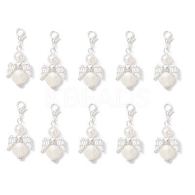 10Pcs Angel Alloy & ABS Imitation Pearl Pendants Decorations HJEW-JM04080-S-1