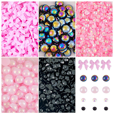 5 Styels Transparent Flat Back Resin Rhinestone Cabochons & Opaque Resin Decoden Cabochons FIND-TA0005-52-1