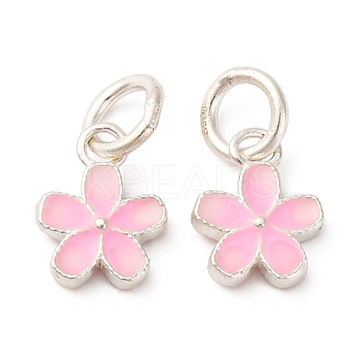 Fine Silver Pearl Pink Enamel Flower Charms STER-A047-04B-S-1
