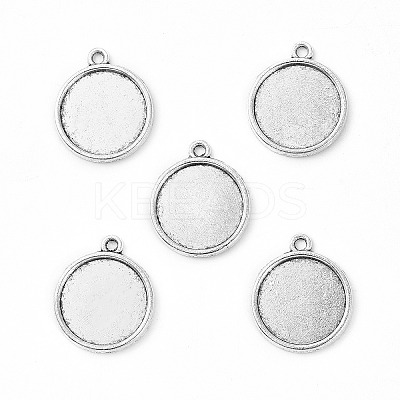 Tibetan Style Antique Silver Alloy Flat Round Pendant Cabochon Settings TIBEP-M022-28AS-1