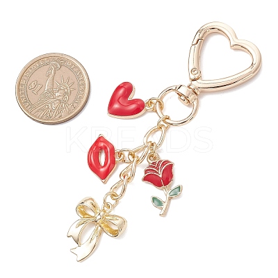 Valentine's Day Bowknot Heart Rose Alloy Enamel Pendant Decorations HJEW-JM04468-1