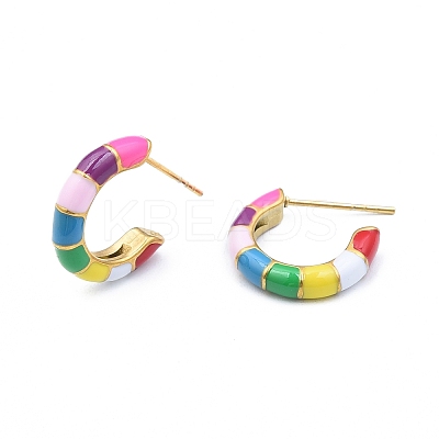 Enamel C-shape Stud Earrings EJEW-N052-05D-1