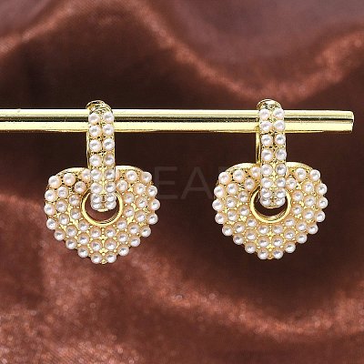 Rack Plating Brass Heart Dangle Hoop Earrings with ABS Imitation Pearl Beaded EJEW-R152-06G-1