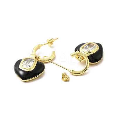 Enamel Heart Dangle Stud Earrings with Clear Cubic Zirconia EJEW-G327-07G-1