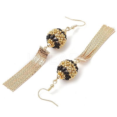 Glass Seed Beads & Brass Tassel Dangle Earrings EJEW-MZ00289-1