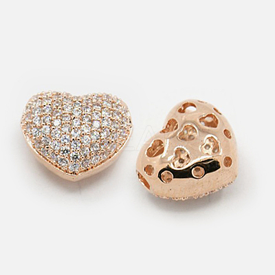 Hollow Heart Brass Cubic Zirconia Beads ZIRC-F001-136-1
