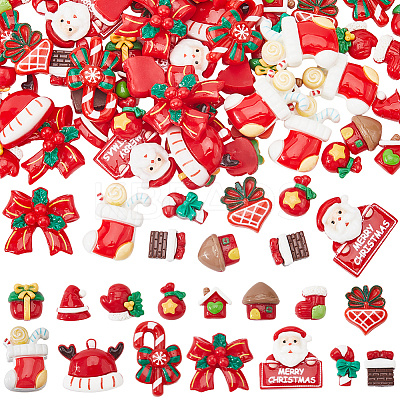 90Pcs 15 Styles Christmas Opaque Resin Cabochons RESI-SC0005-61-1