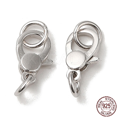Anti-Tarnish Rhodium Plated 925 Sterling Silver Lobster Claw Clasps with Jump Rings STER-D006-18P-1