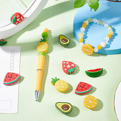 12pcs 6 style Fruit Theme Silicone Beads SIL-SC0001-43-1
