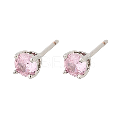 Flat Round Brass Pave Cubic Zirconia Stud Earrings for Women EJEW-G428-29C-03-1
