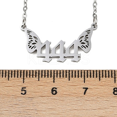 201 Stainless Steel Number 444 with Butterfly Wings Pendant Necklaces NJEW-P332-01B-P-1