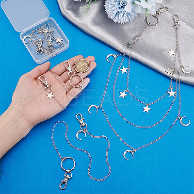 4Pcs 4 Styles Alloy Moon Star Charms Brass Bag Extender Chains HJEW-PH02076-1