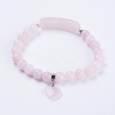 Natural Rose Quartz Stretch Bracelets BJEW-F308-34D-1