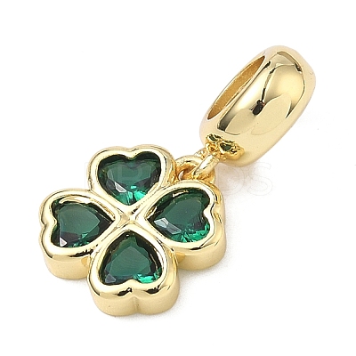 Saint Patrick's Day Brass Pave Cubic Zirconia Shamrock European Dangle Charms KK-P345-04G-01-1