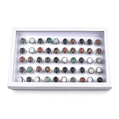 Natural & Synthetic Mixed Gemstone Oval Finger Rings RJEW-N044-05-1