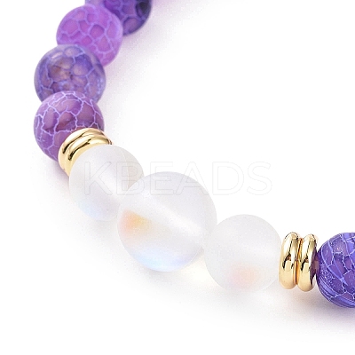 7Pcs 7 Color Natural Weathered Agate(Dyed) & Synthetic Moonstone Round Beaded Stretch Bracelets Set BJEW-JB09124-1
